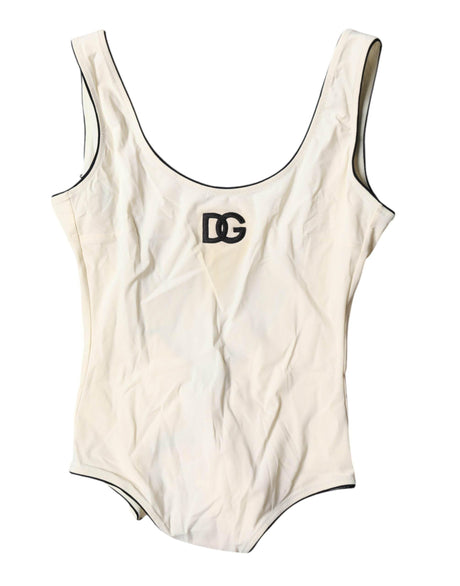 Dolce & Gabbana White Black Logo One Piece Beachwear Swimwear - Hilstor