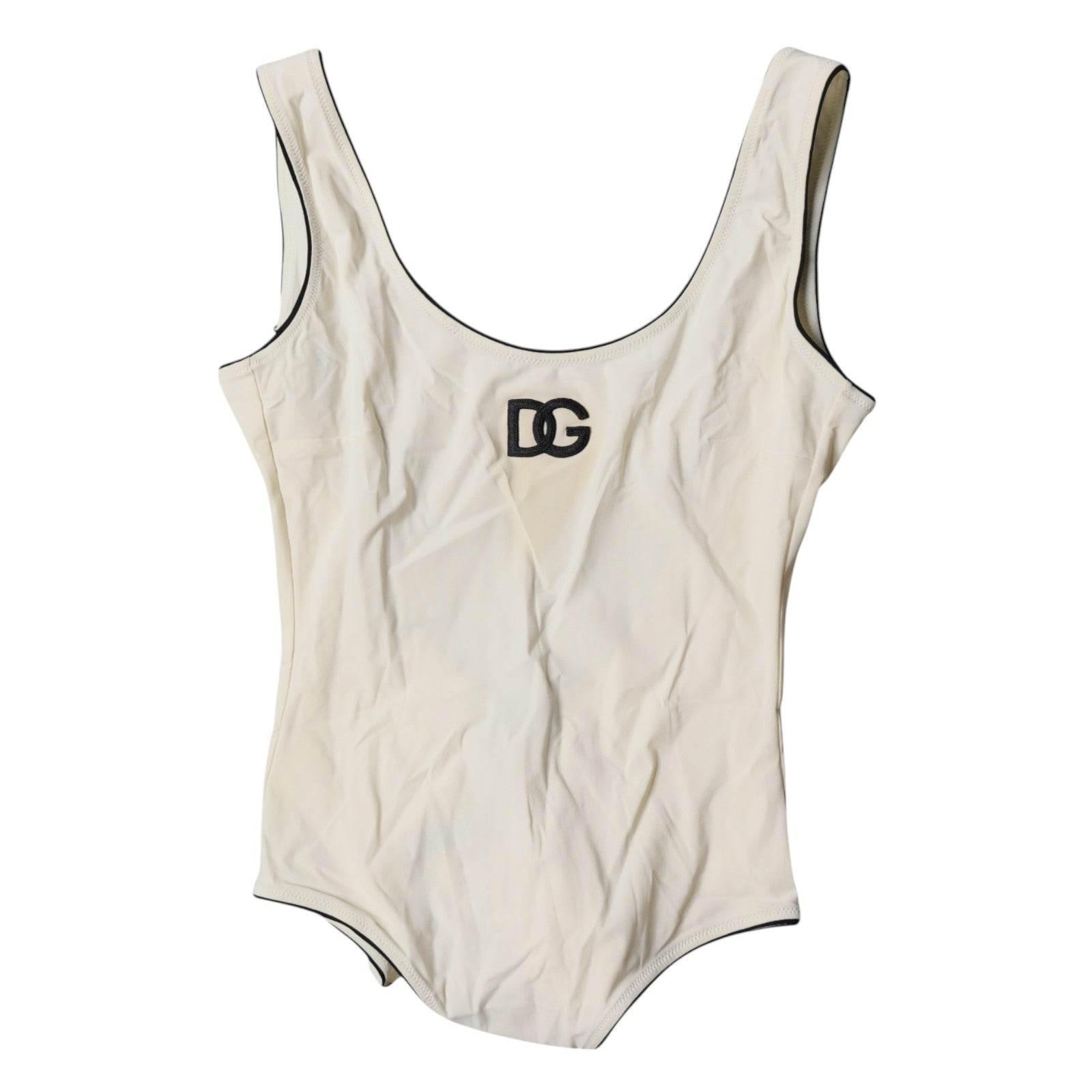 Dolce & Gabbana White Black Logo One Piece Beachwear Swimwear - Hilstor