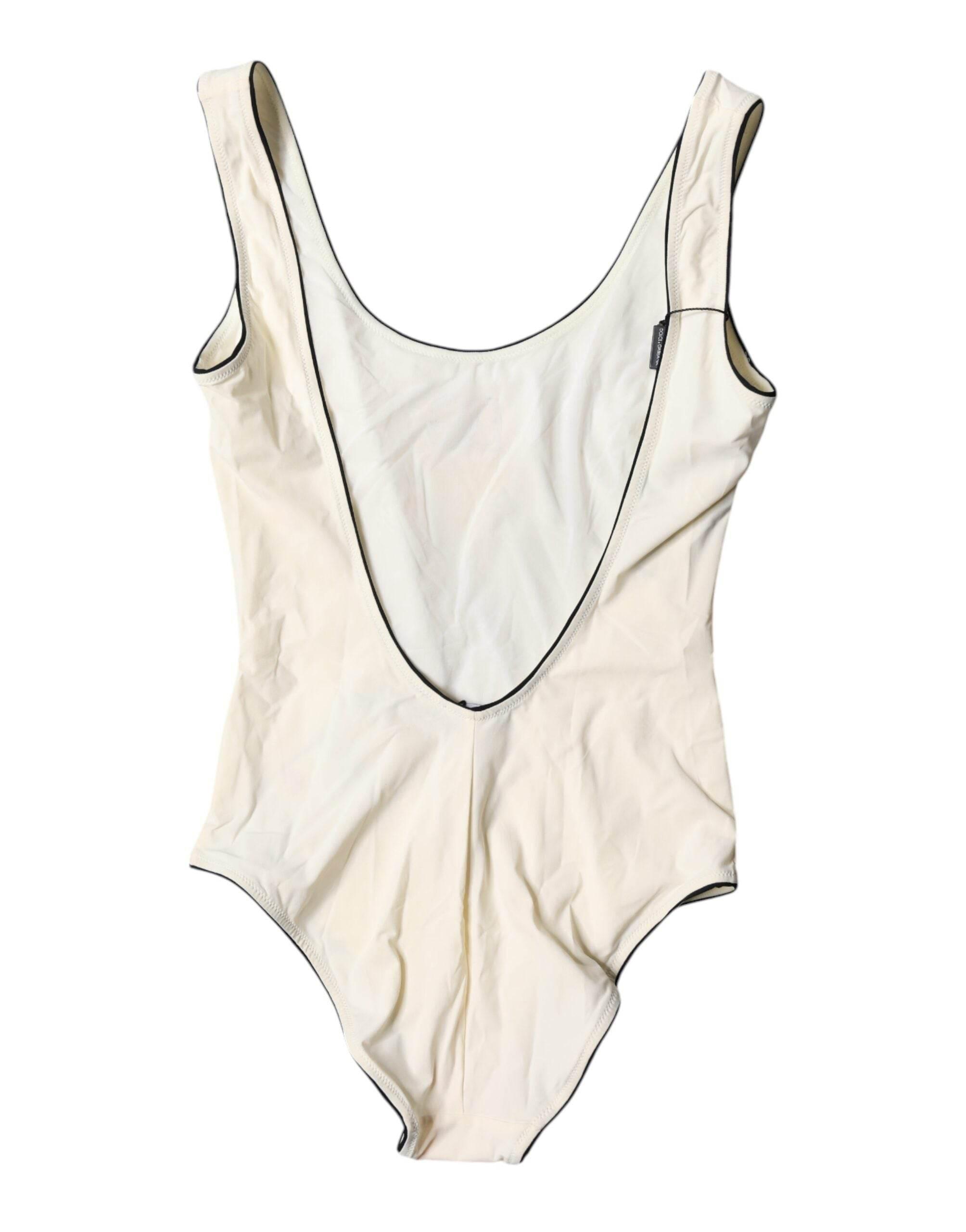 Dolce & Gabbana White Black Logo One Piece Beachwear Swimwear - Hilstor