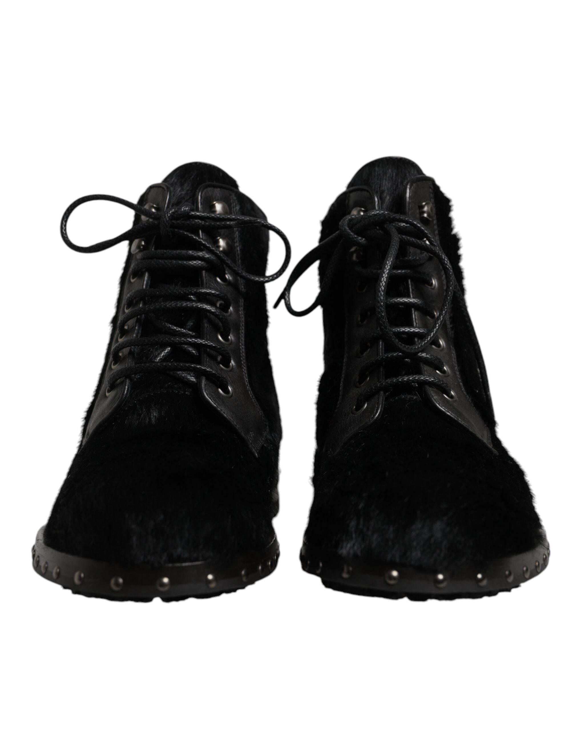 Dolce & Gabbana Black Pony Style Leather Mid Calf Boots Shoes - Hilstor