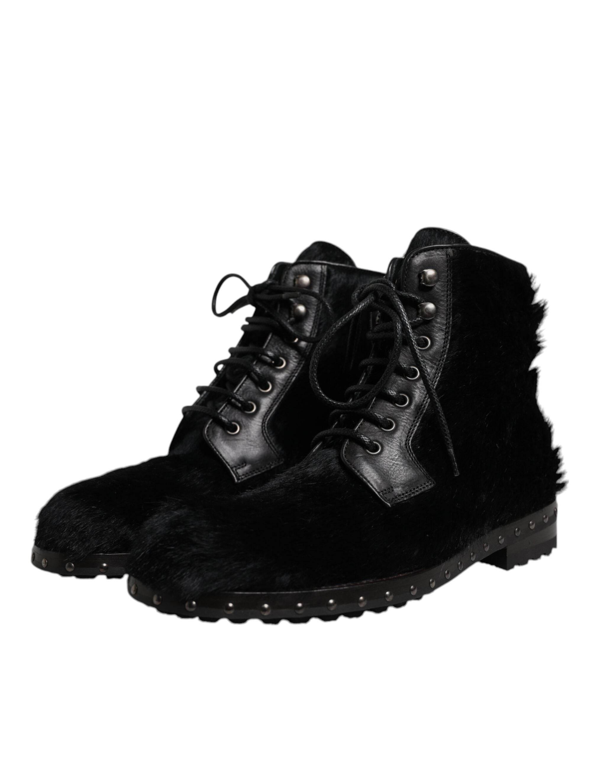Dolce & Gabbana Black Pony Style Leather Mid Calf Boots Shoes - Hilstor