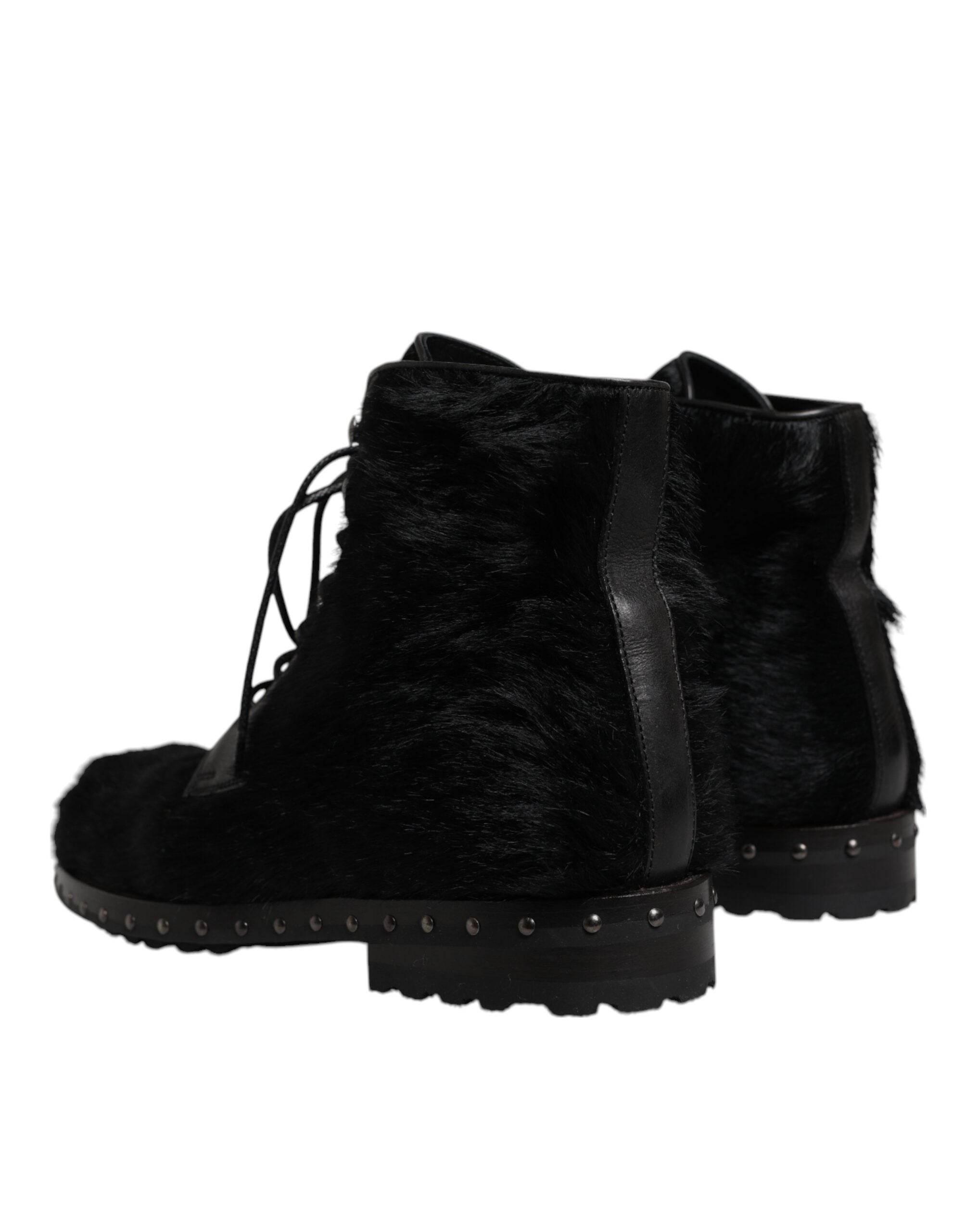 Dolce & Gabbana Black Pony Style Leather Mid Calf Boots Shoes - Hilstor