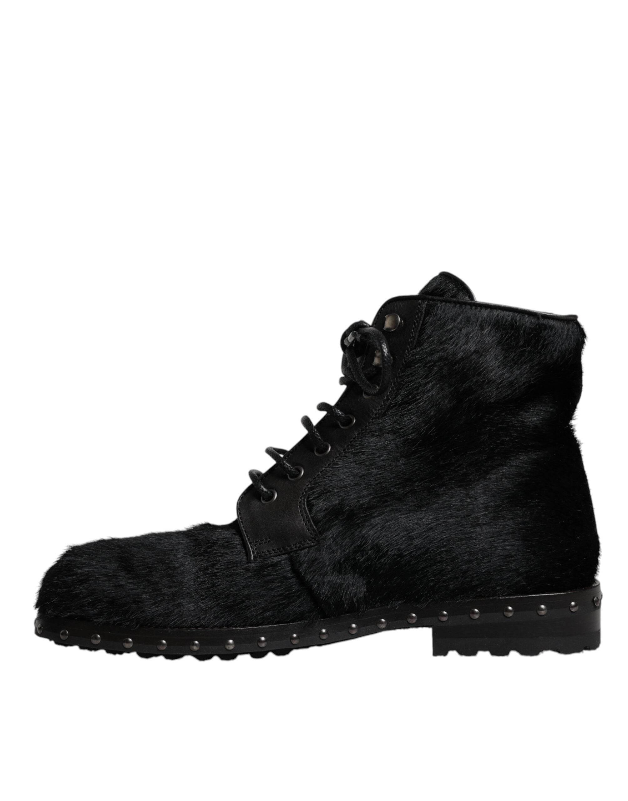 Dolce & Gabbana Black Pony Style Leather Mid Calf Boots Shoes - Hilstor