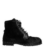 Dolce & Gabbana Black Pony Style Leather Mid Calf Boots Shoes - Hilstor