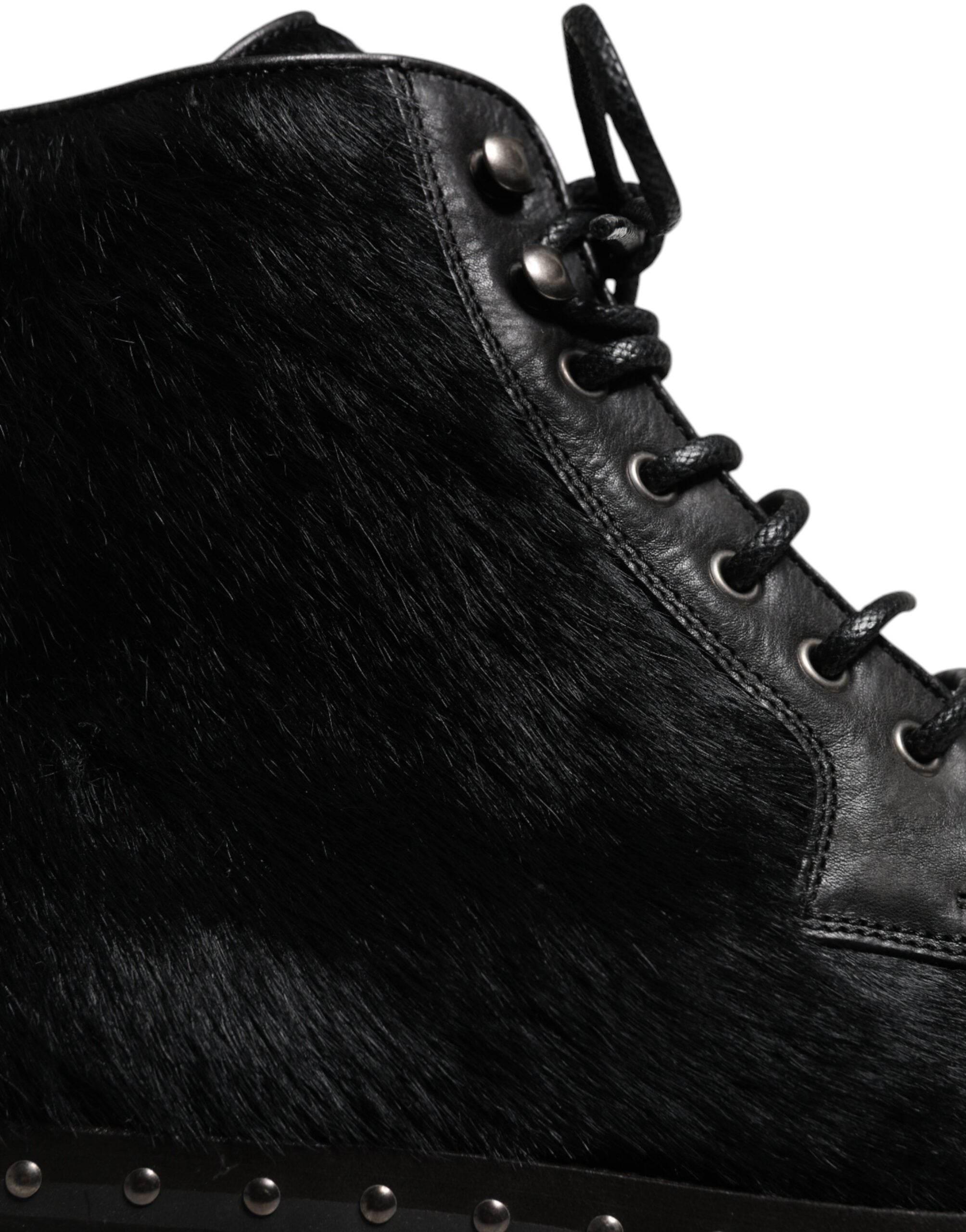 Dolce & Gabbana Black Pony Style Leather Mid Calf Boots Shoes - Hilstor