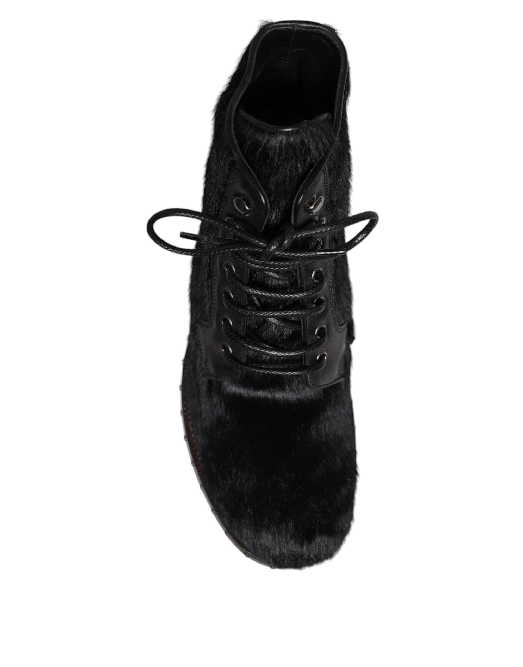 Dolce & Gabbana Black Pony Style Leather Mid Calf Boots Shoes - Hilstor