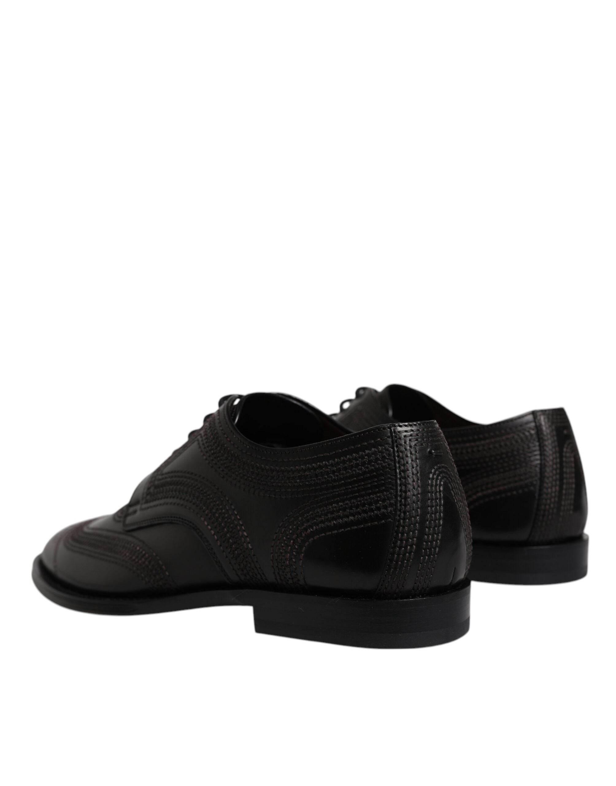 Dolce & Gabbana Black Embroidered Classic Leather Derby Dress Shoes - Hilstor