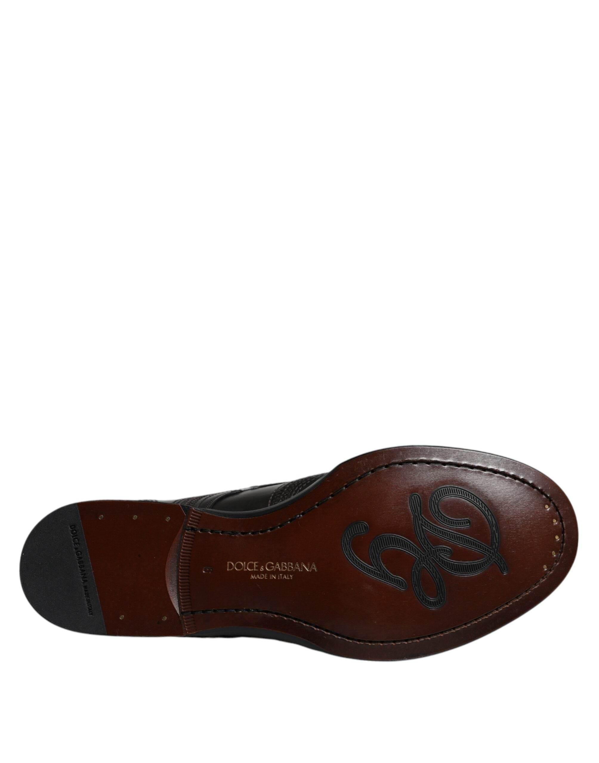 Dolce & Gabbana Black Embroidered Classic Leather Derby Dress Shoes - Hilstor
