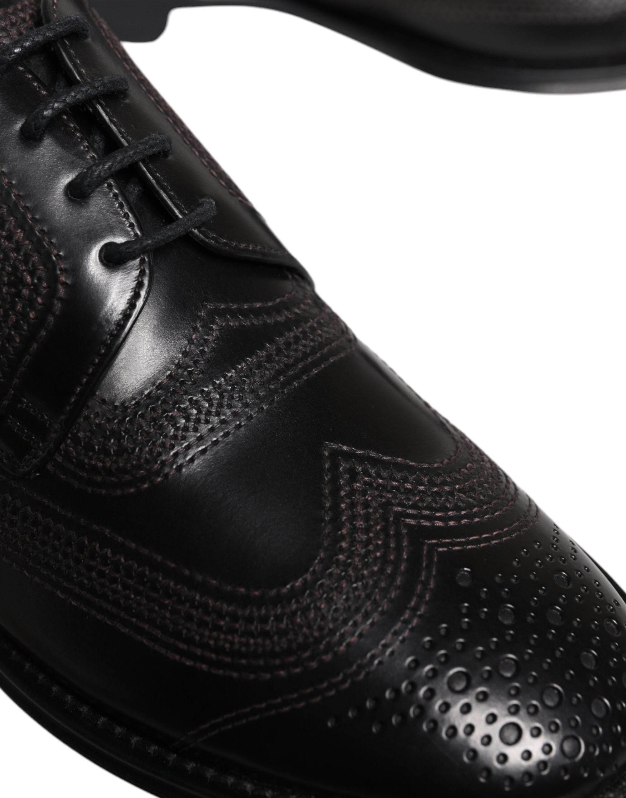 Dolce & Gabbana Black Embroidered Classic Leather Derby Dress Shoes - Hilstor
