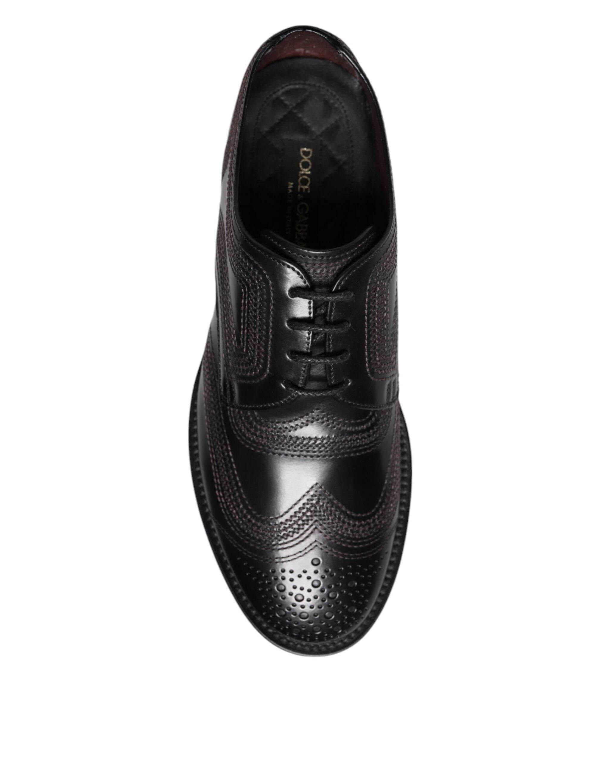 Dolce & Gabbana Black Embroidered Classic Leather Derby Dress Shoes - Hilstor