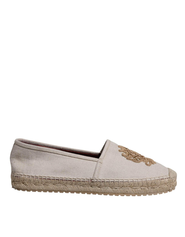 Dolce & Gabbana Beige Canvas Embroidered Slip On Espadrilles Shoes - Hilstor