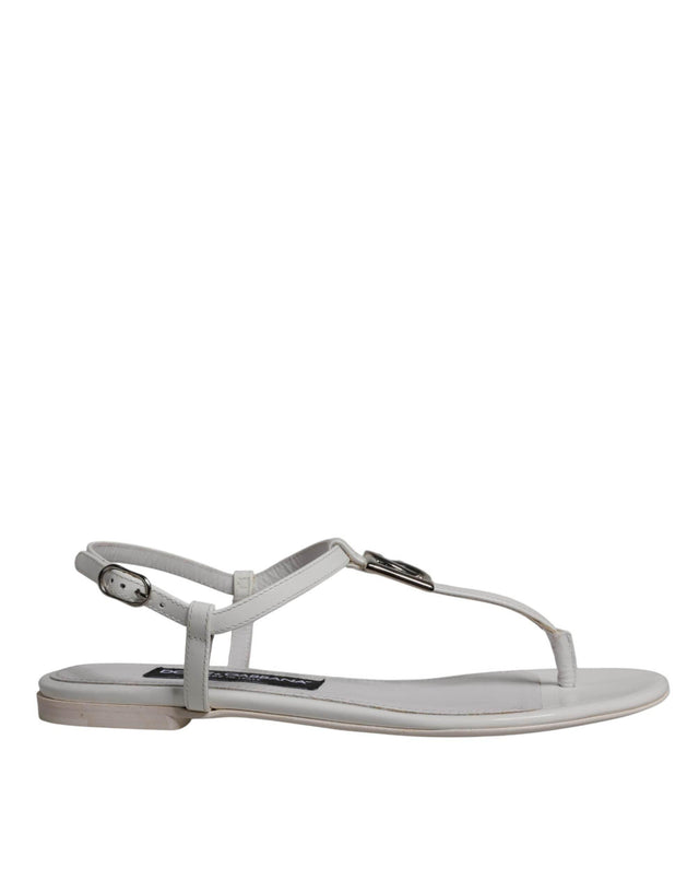 Dolce & Gabbana White Leather Logo Ankle Strap Sandals Shoes - Hilstor