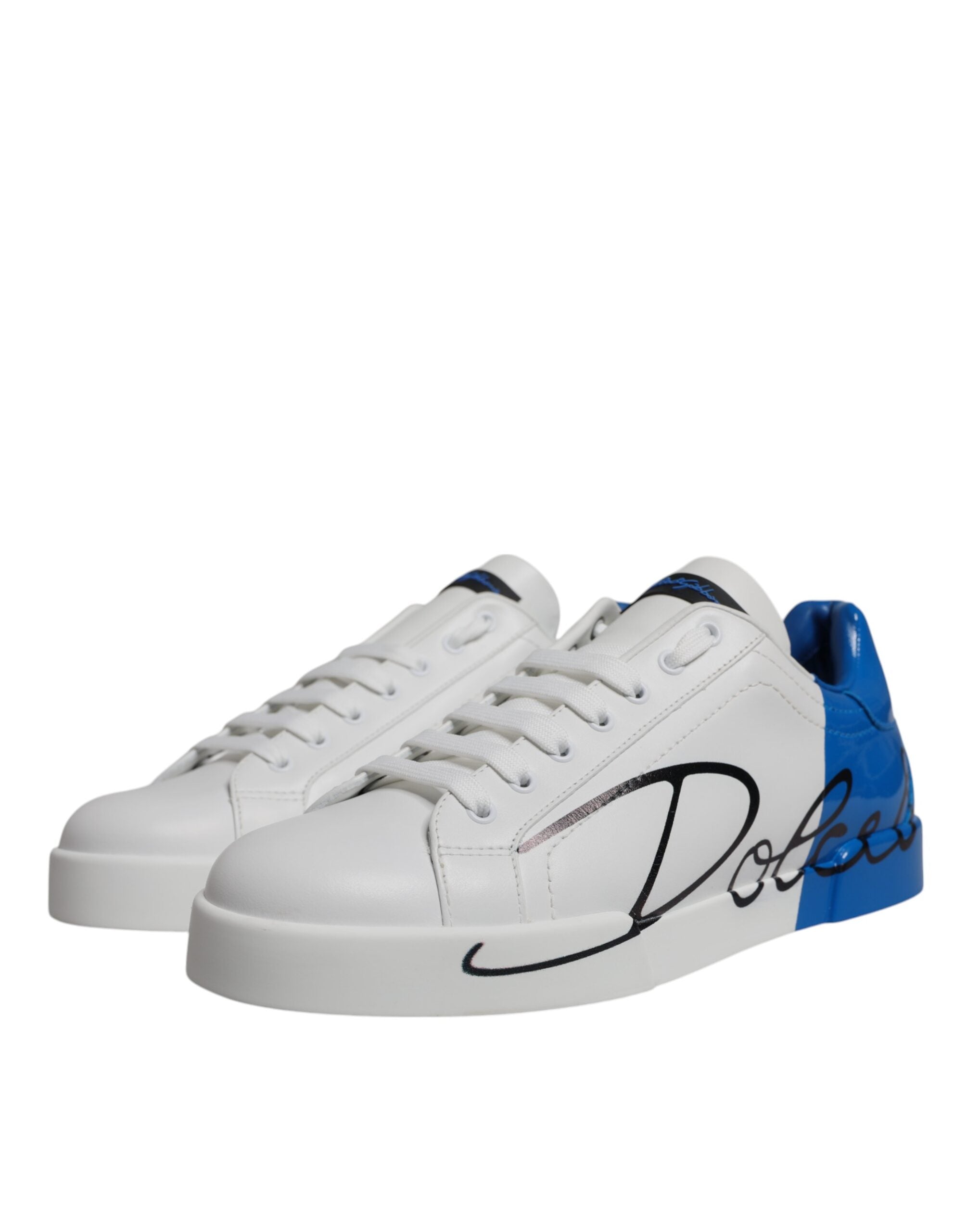 Dolce &amp; Gabbana hvid blå læder logo lav top sneakers sko