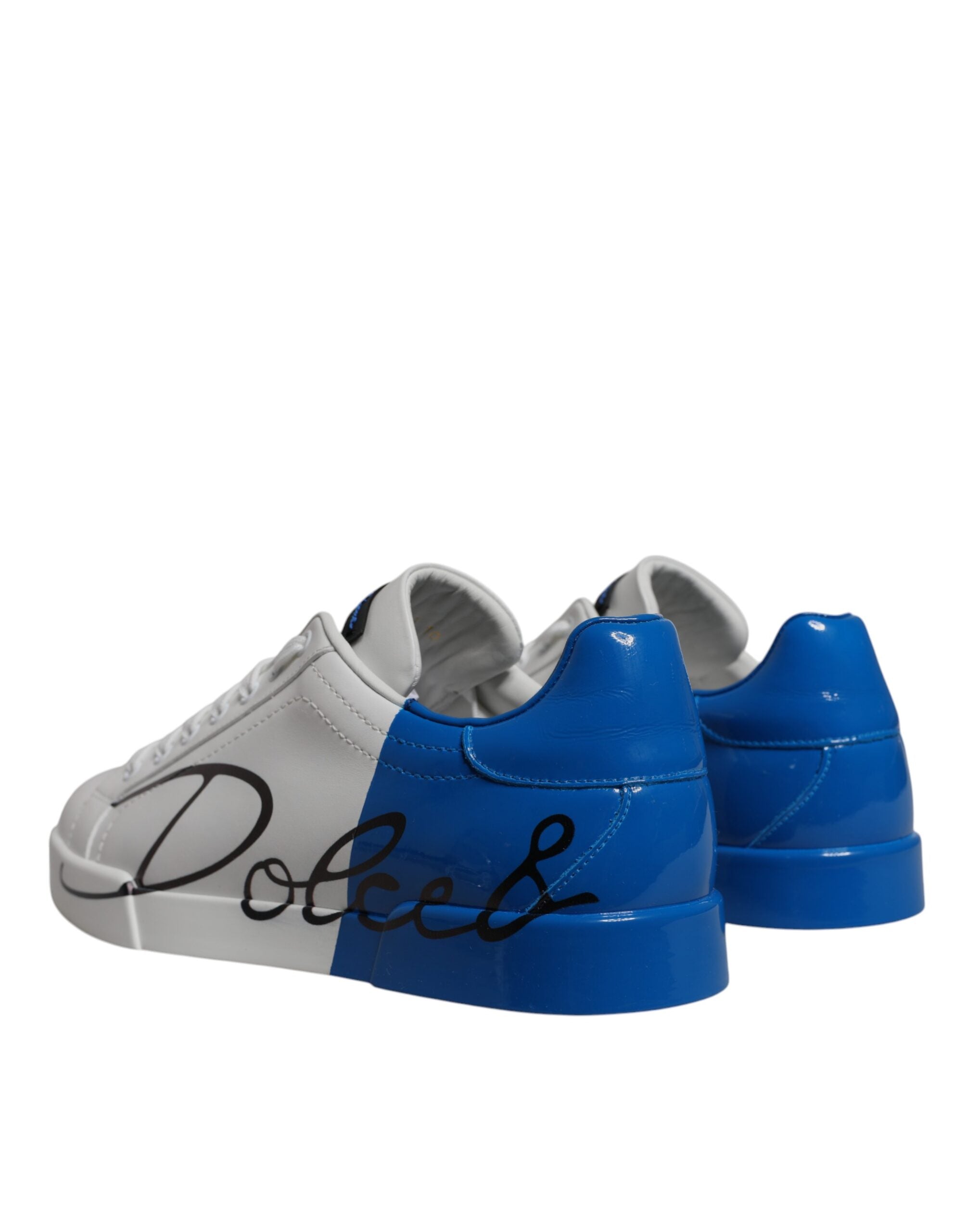 Dolce &amp; Gabbana hvid blå læder logo lav top sneakers sko