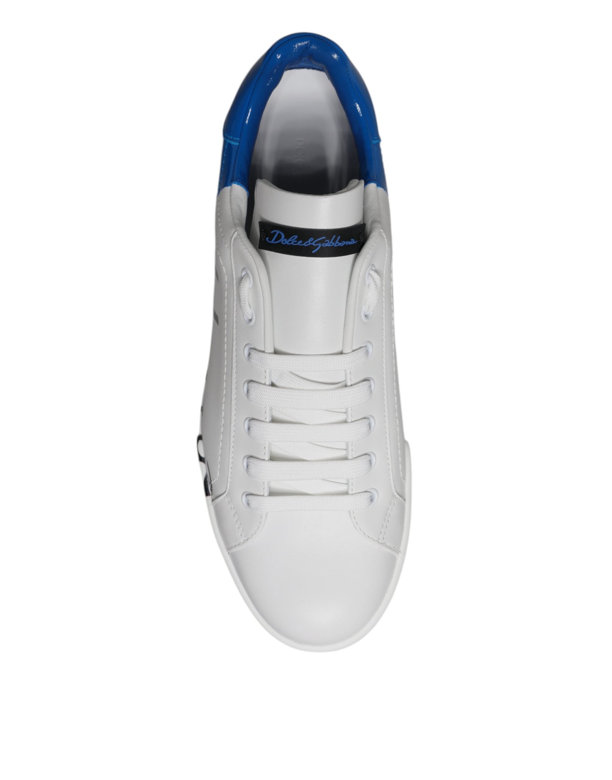 Dolce &amp; Gabbana hvid blå læder logo lav top sneakers sko