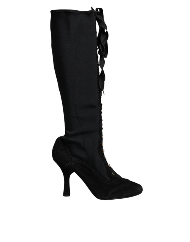 Dolce & Gabbana Black Lace Up Heels High Boots Shoes - Hilstor