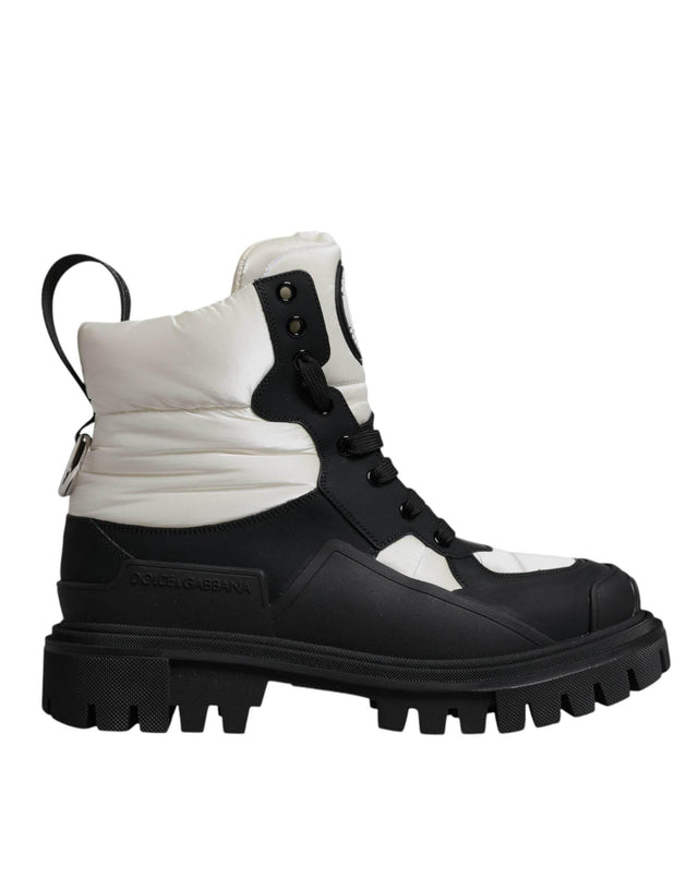 Dolce & Gabbana Black White Padded Mid Calf Lace Up Boots Shoes - Hilstor