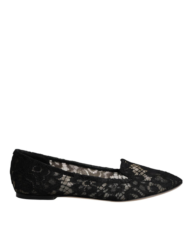 Dolce & Gabbana Black Taormina Lace Slip On Flats Shoes - Hilstor
