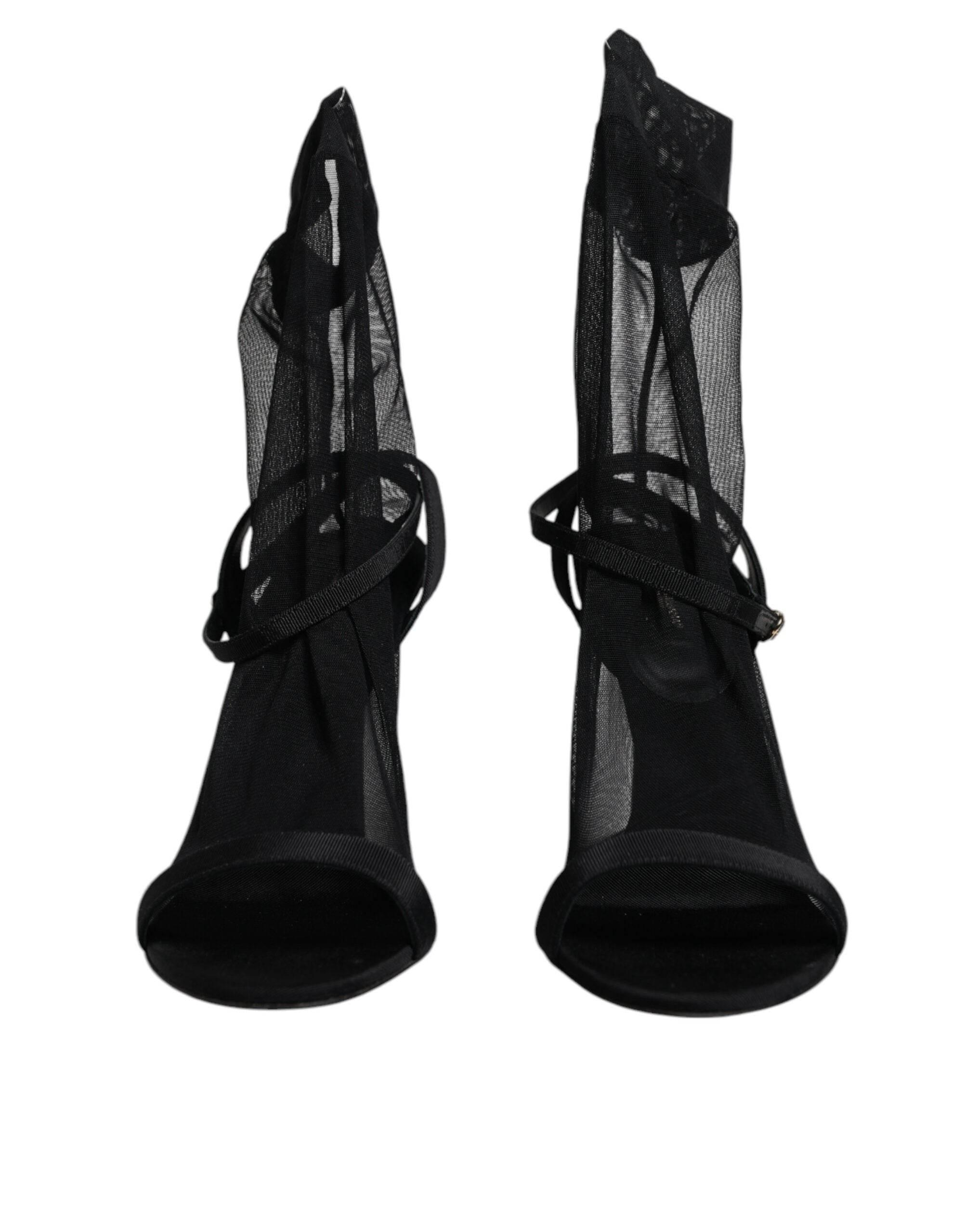 Dolce & Gabbana Black Tulle Stretch Heels Sandals Shoes - Hilstor