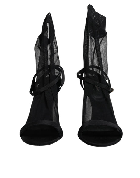 Dolce & Gabbana Black Tulle Stretch Heels Sandals Shoes - Hilstor
