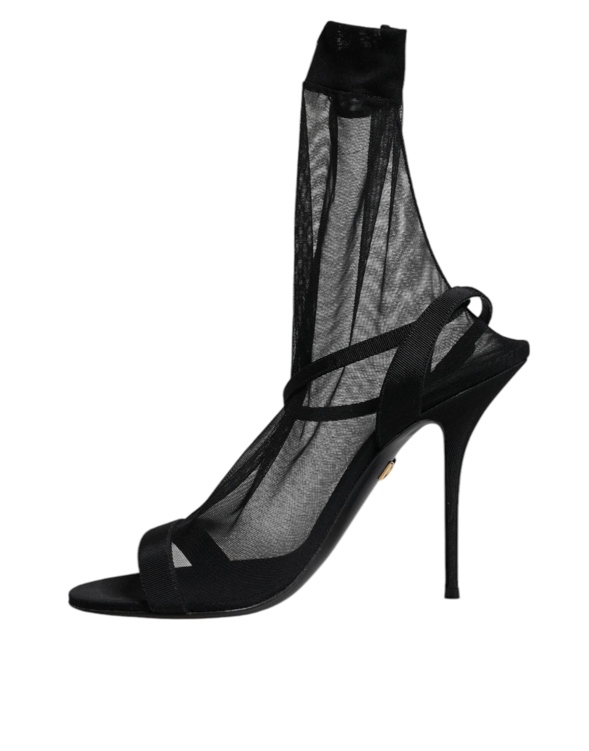 Dolce & Gabbana Black Tulle Stretch Heels Sandals Shoes - Hilstor