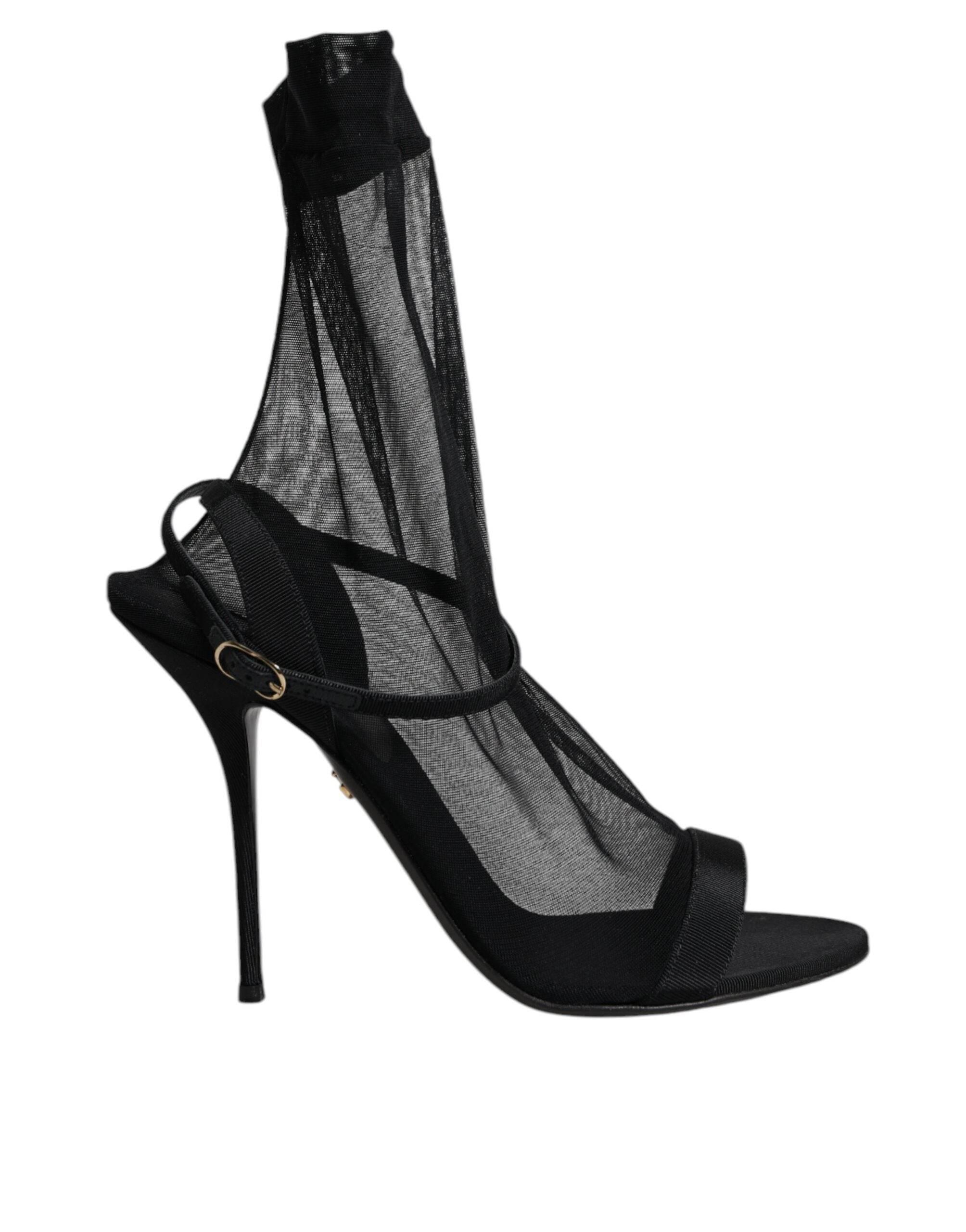 Dolce & Gabbana Black Tulle Stretch Heels Sandals Shoes - Hilstor