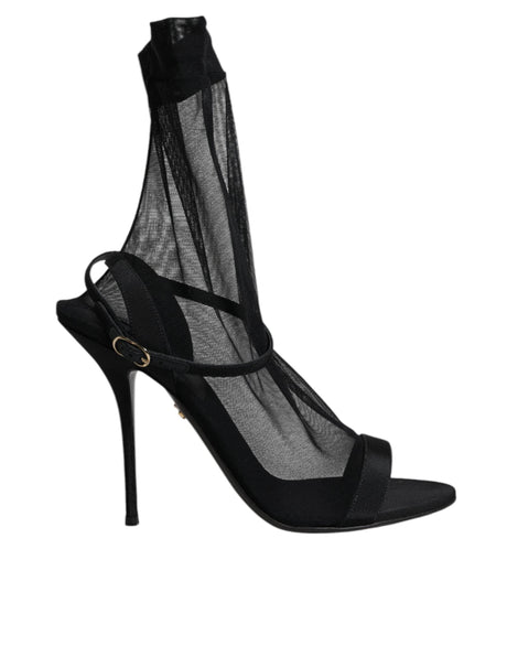 Dolce & Gabbana Black Tulle Stretch Heels Sandals Shoes - Hilstor