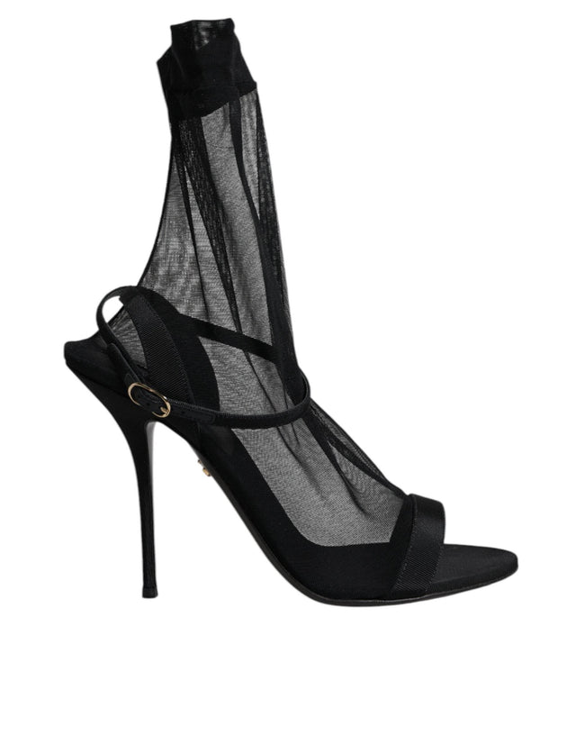 Dolce & Gabbana Black Tulle Stretch Heels Sandals Shoes - Hilstor