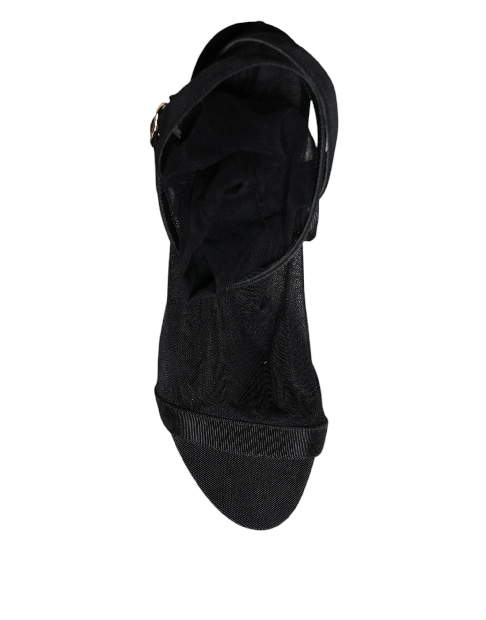 Dolce & Gabbana Black Tulle Stretch Heels Sandals Shoes - Hilstor