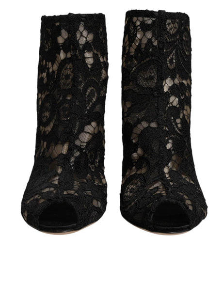 Dolce & Gabbana Black Floral Lace Heels Ankle Boots Shoes - Hilstor