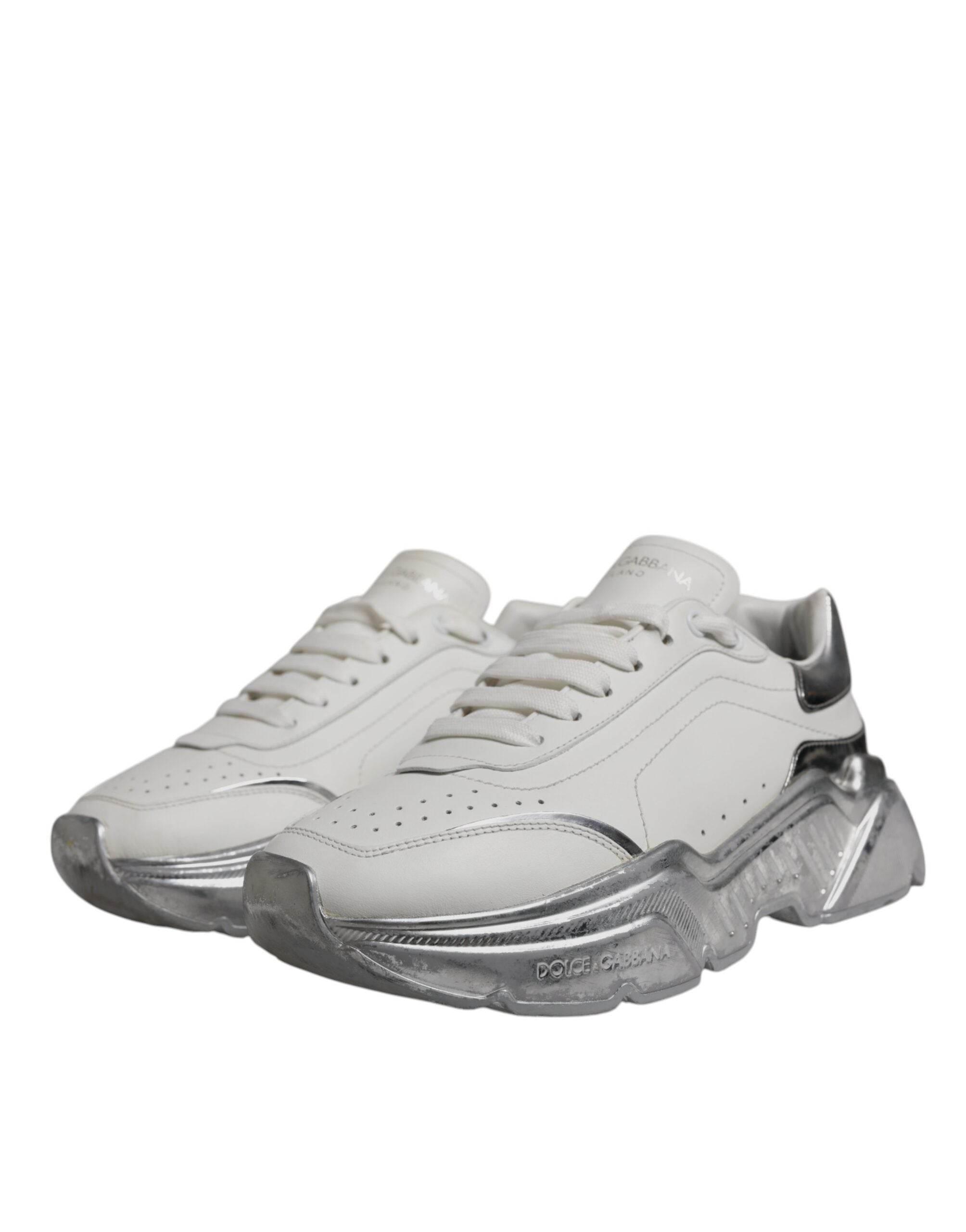 Dolce & Gabbana White Silver Daymaster Low Top Sneaker Shoes - Hilstor