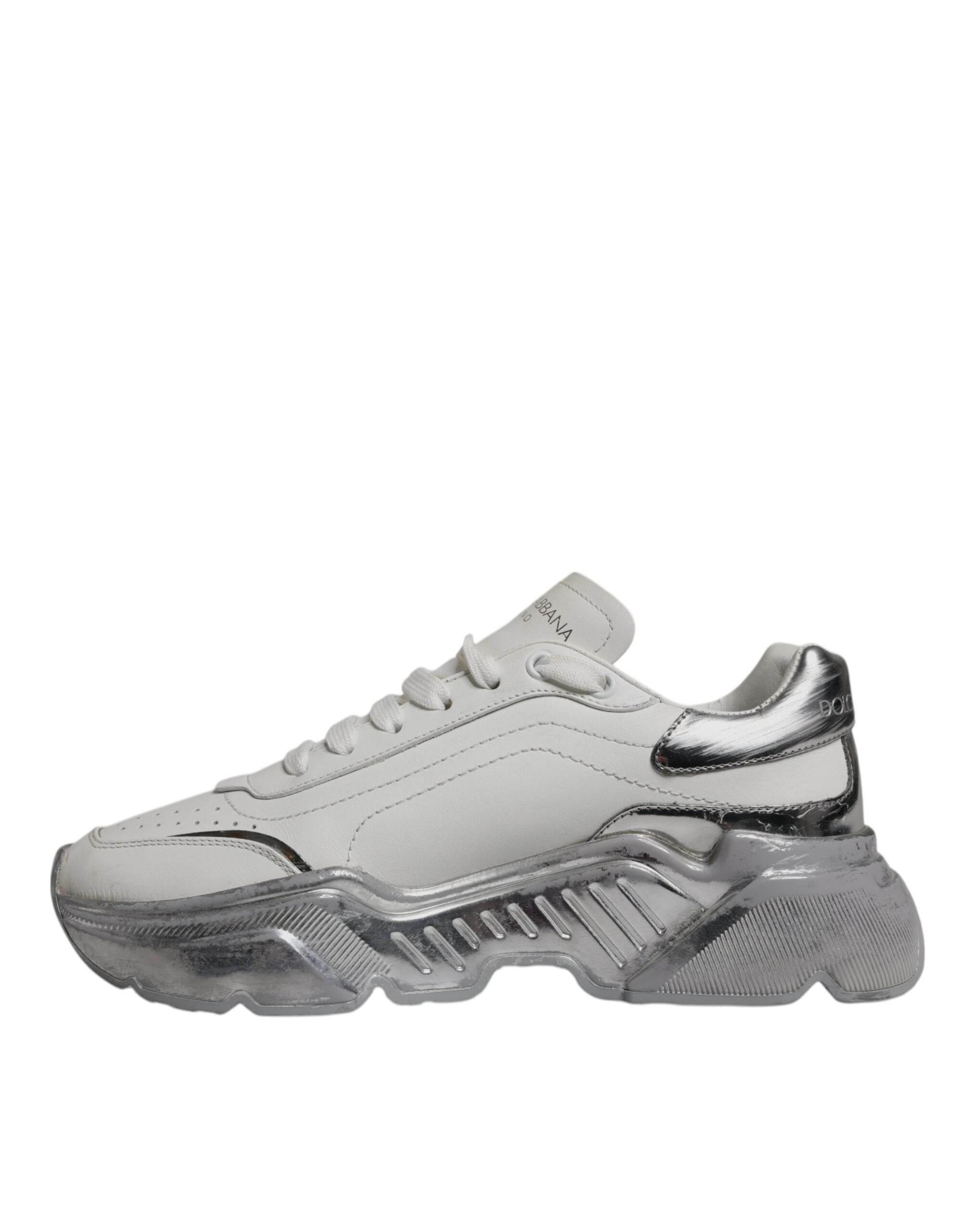 Dolce & Gabbana White Silver Daymaster Low Top Sneaker Shoes - Hilstor