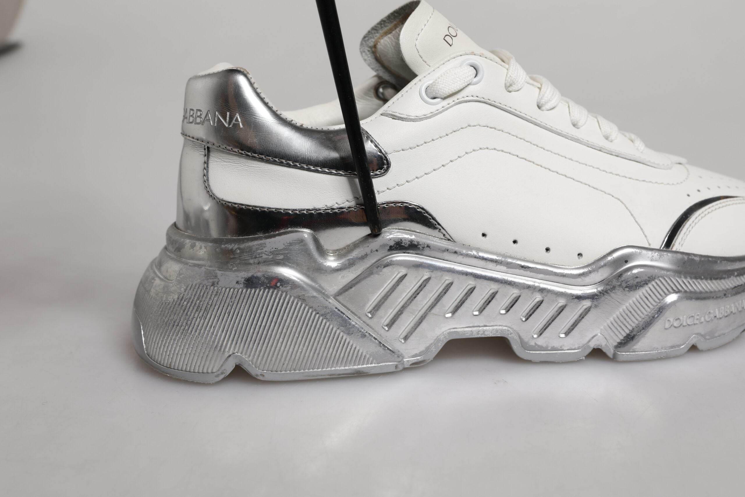 Dolce & Gabbana White Silver Daymaster Low Top Sneaker Shoes - Hilstor