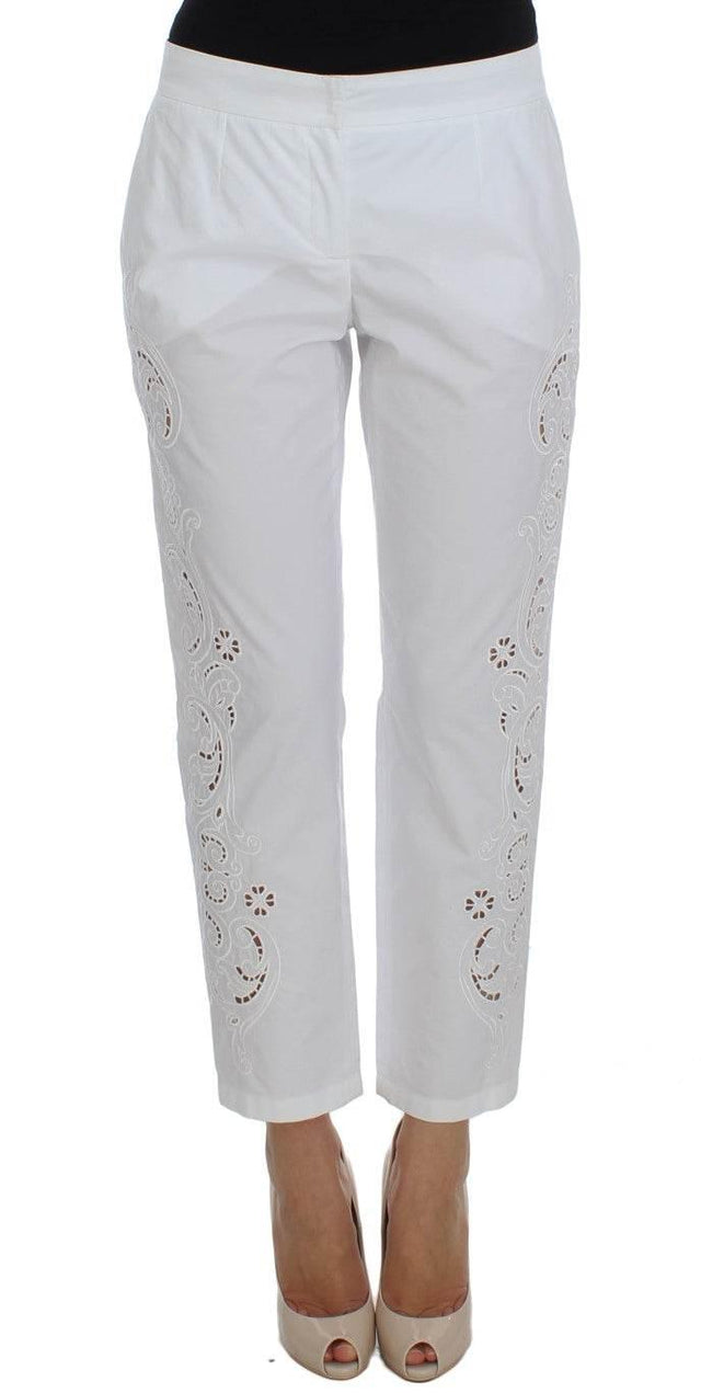 Dolce & Gabbana Elegant White Floral Cutout Dress Pants - Hilstor