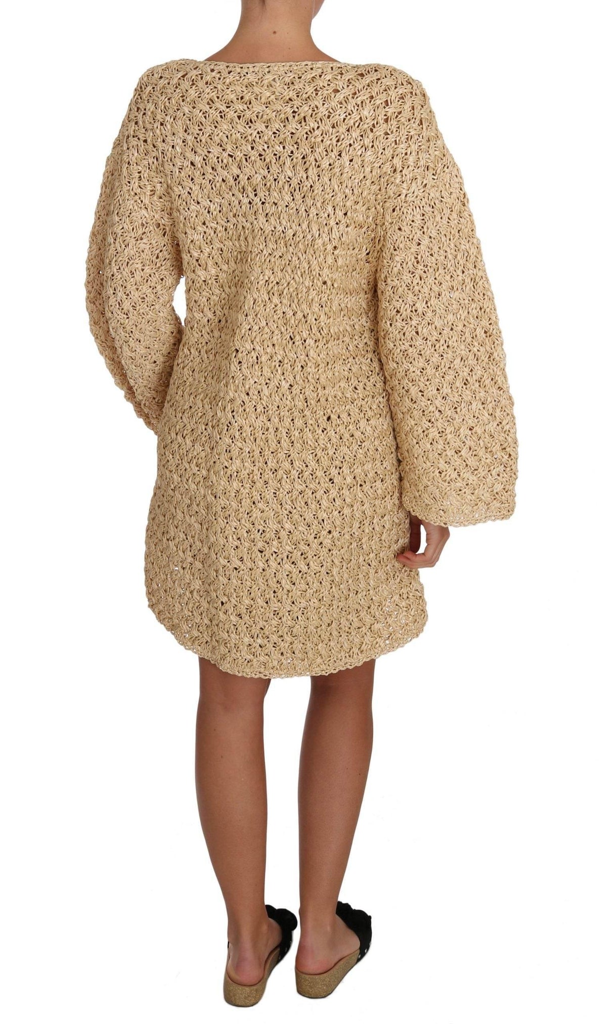 Dolce & Gabbana Chic Beige Crochet Knitted Raffia Cardigan - Hilstor