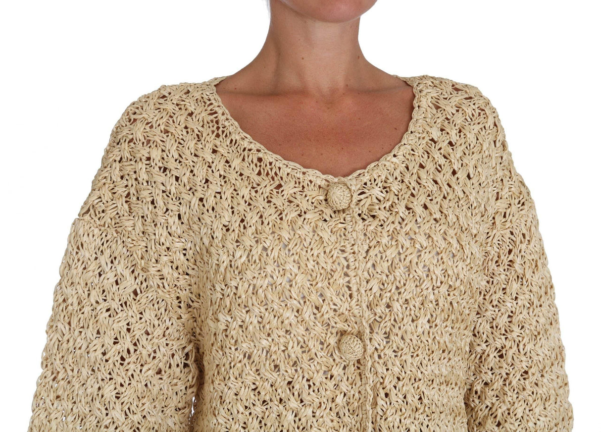 Dolce & Gabbana Chic Beige Crochet Knitted Raffia Cardigan - Hilstor