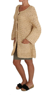Dolce & Gabbana Chic Beige Crochet Knitted Raffia Cardigan - Hilstor