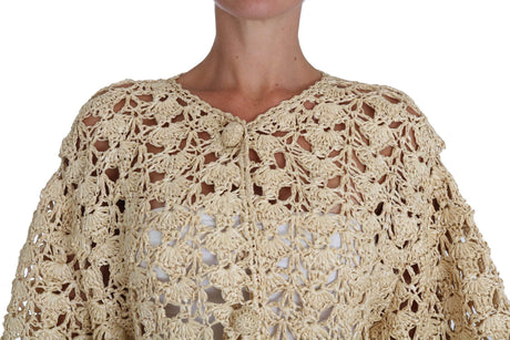 Dolce & Gabbana Beige Cardigan Crochet Knitted Raffia Sweater - Hilstor