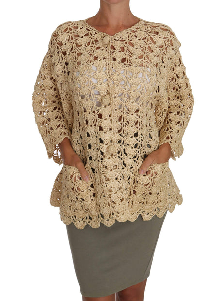 Dolce & Gabbana Beige Cardigan Crochet Knitted Raffia Sweater - Hilstor