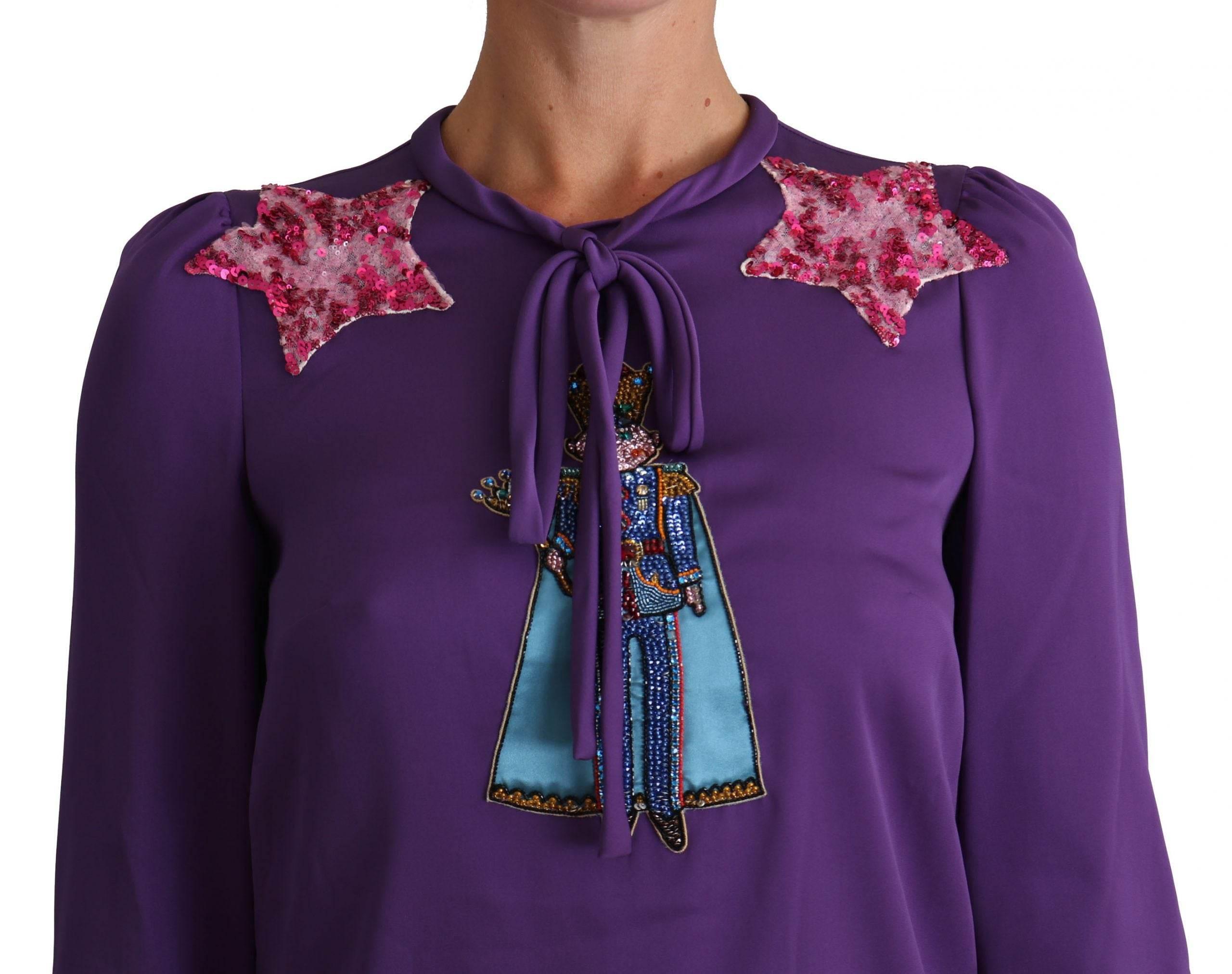 Dolce & Gabbana Enchanted Purple Silk Crystal Blouse - Hilstor