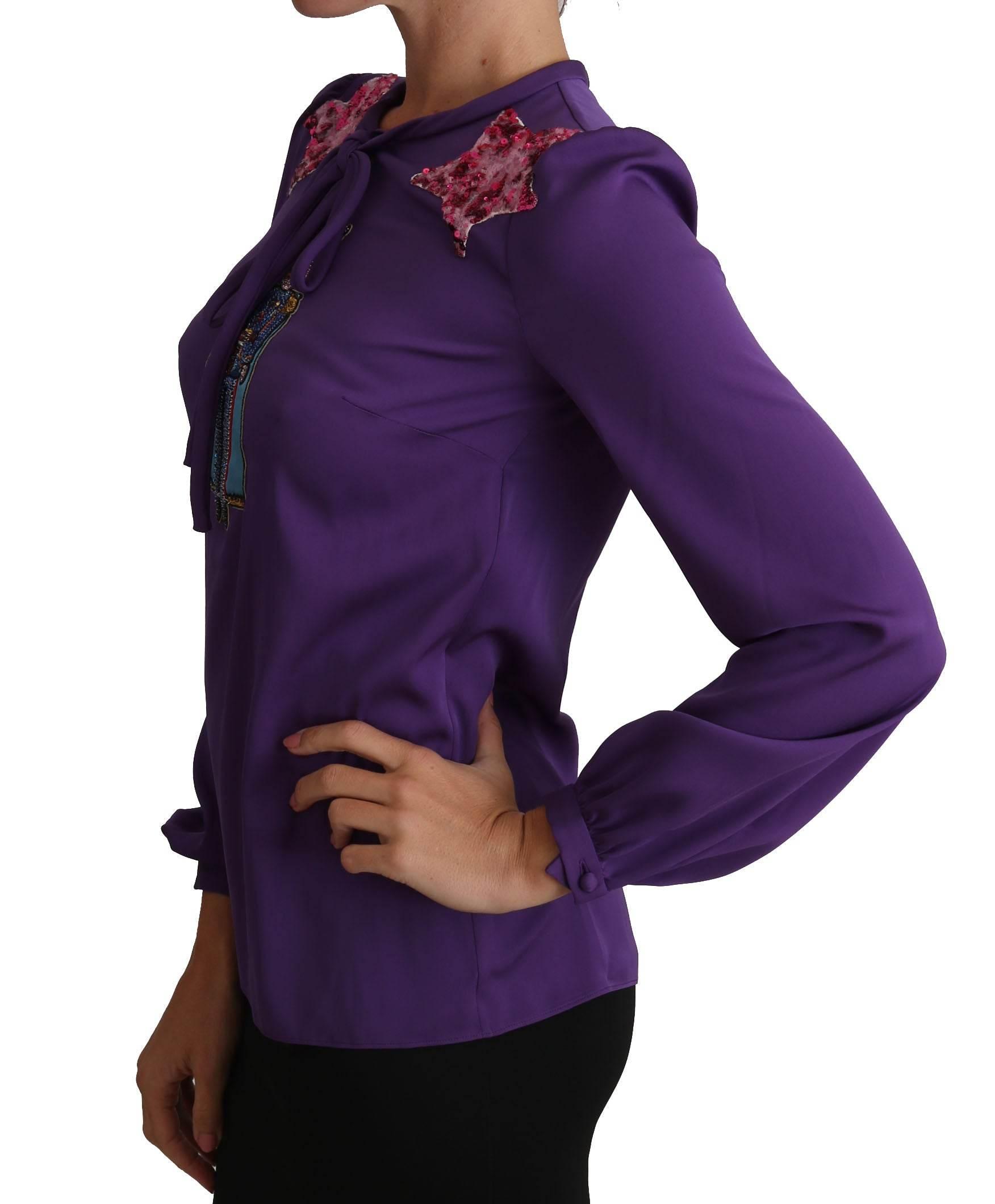 Dolce & Gabbana Enchanted Purple Silk Crystal Blouse - Hilstor