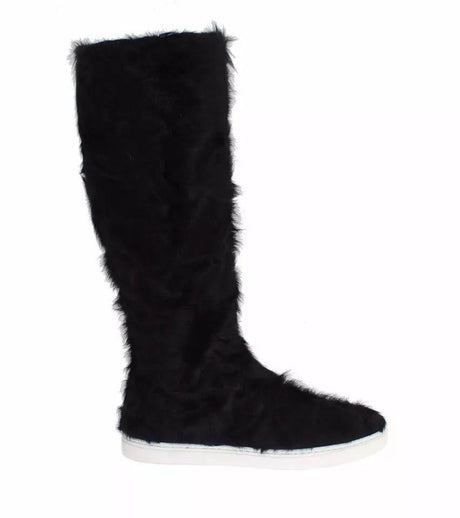 Dolce & Gabbana Black Xiangao Lamb Fur Leather Boots Shoes - Hilstor