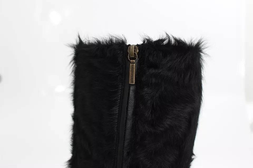 Dolce & Gabbana Black Xiangao Lamb Fur Leather Boots Shoes - Hilstor