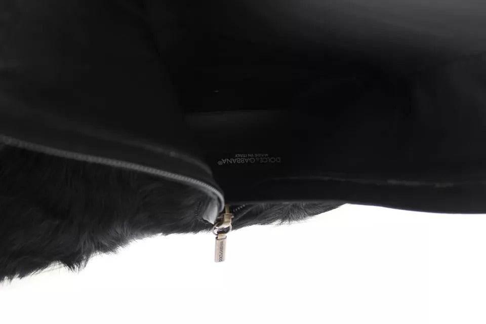 Dolce & Gabbana Black Xiangao Lamb Fur Leather Boots Shoes - Hilstor