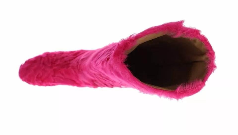 Dolce & Gabbana Pink Lamb Fur Leather Flat Boots Shoes - Hilstor