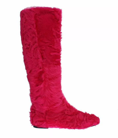 Dolce & Gabbana Pink Lamb Fur Leather Flat Boots Shoes - Hilstor