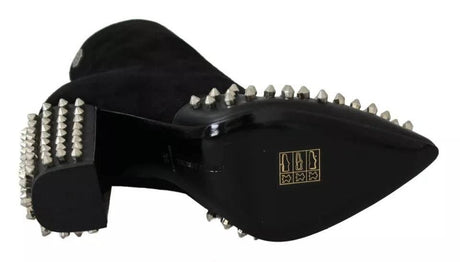 Philipp Plein Black Suede Studded Heels Ankle Boots Shoes - Hilstor