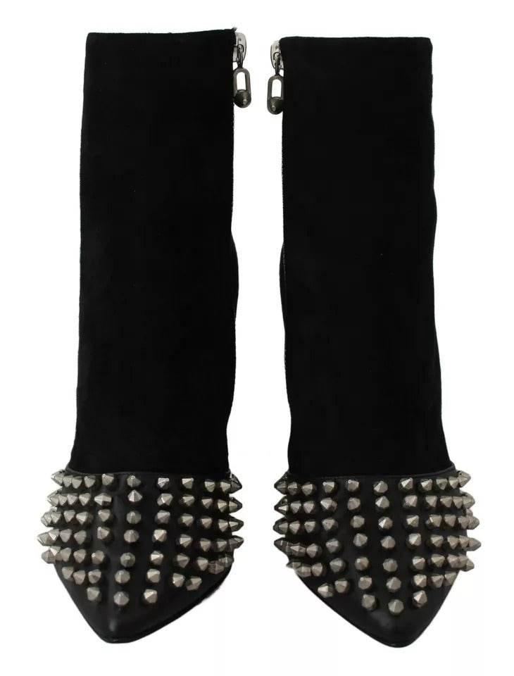 Philipp Plein Black Suede Studded Heels Ankle Boots Shoes - Hilstor