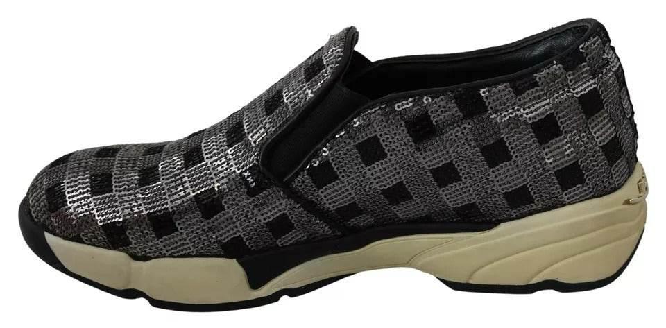 PINKO Silver Black Slip-on Sequence Design Sneakers Shoes - Hilstor