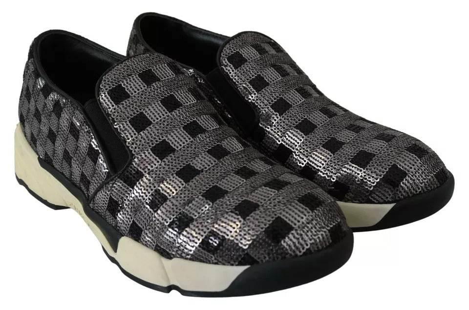 PINKO Silver Black Slip-on Sequence Design Sneakers Shoes - Hilstor